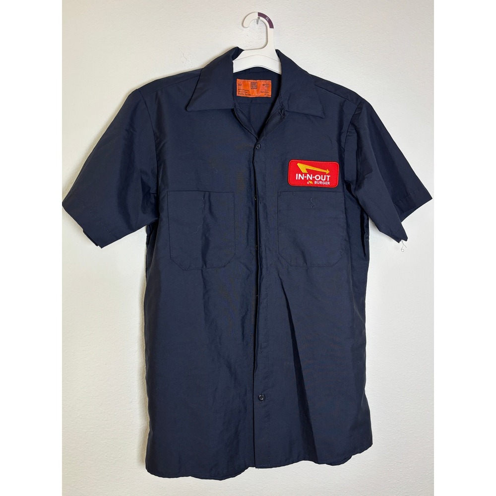 Reed In-N-Out Burger Employee Uniform Work Shirt Navy Blue Patch Mens Medium
